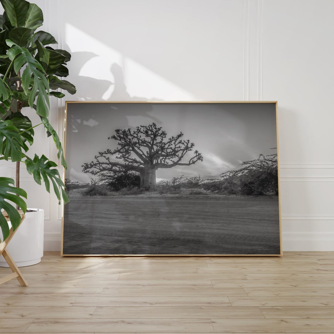 Senegal Baobab Tree African Savanna Black White Landscape Poster - Image 2