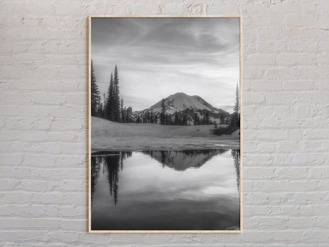 Mount Rainier Black And White Travel Poster Art Print