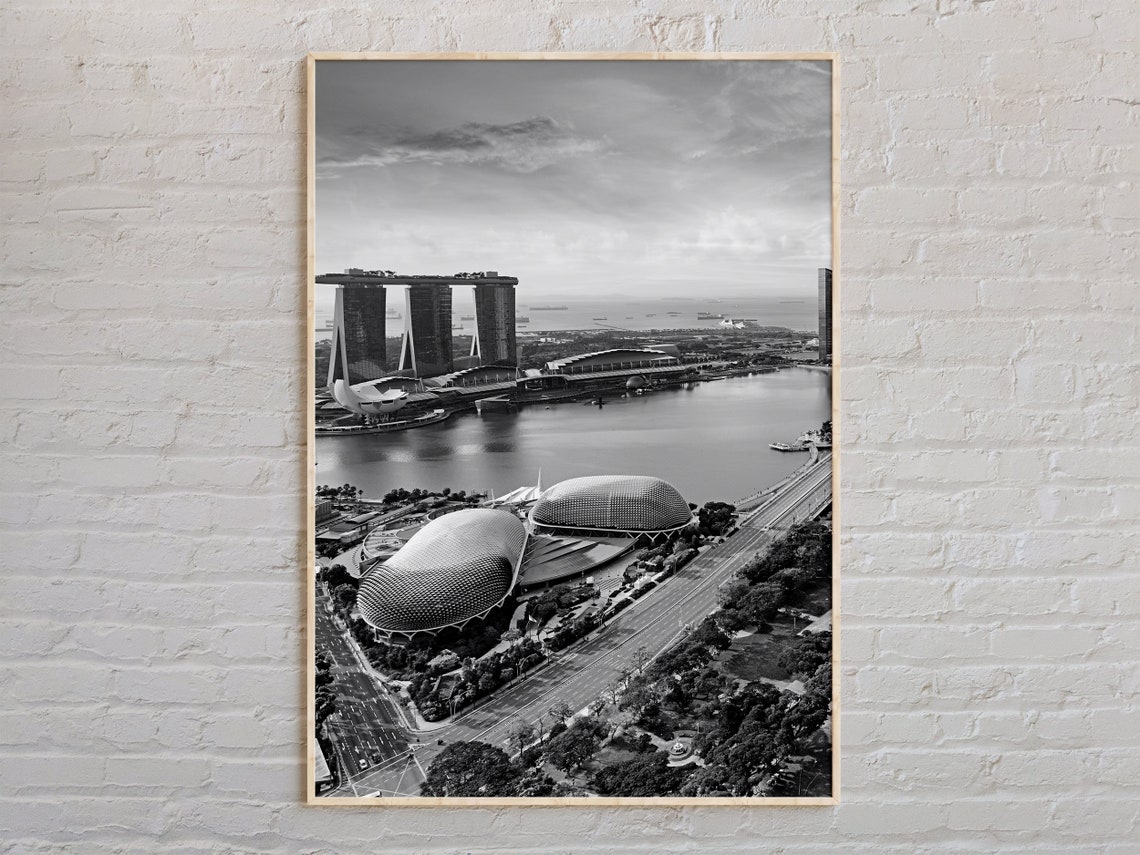 Black And White Singapore Marina Bay Skyline City Photo Poster