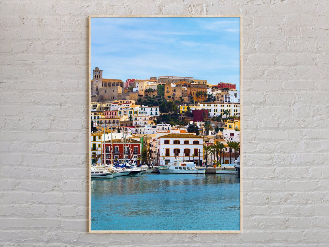 Ibiza Old Town Harbor Sailboats Mediterranean Waterfront Travel Poster