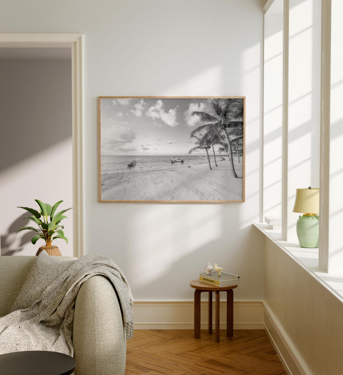 Riviera Maya Mexico Tropical Beach Scene Black and White Poster - Image 5