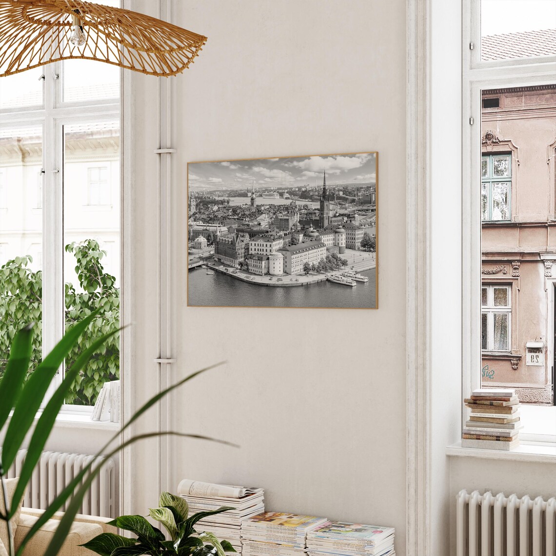 Stockholm Sweden Gamla Stan Old Town Aerial Mono Landscape Poster - Image 3