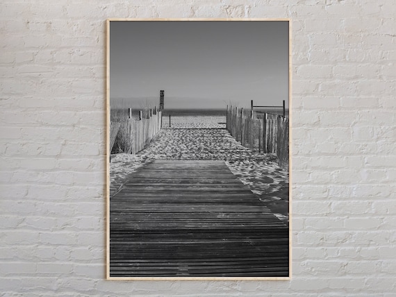 New Jersey Shore Boardwalk Black and White Beach Photography Poster