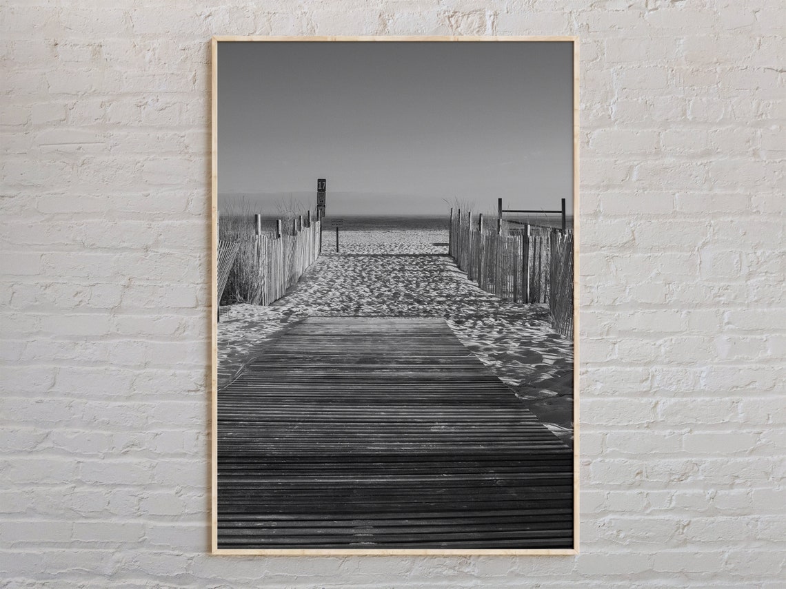 New Jersey Shore Boardwalk Black and White Beach Photography Poster