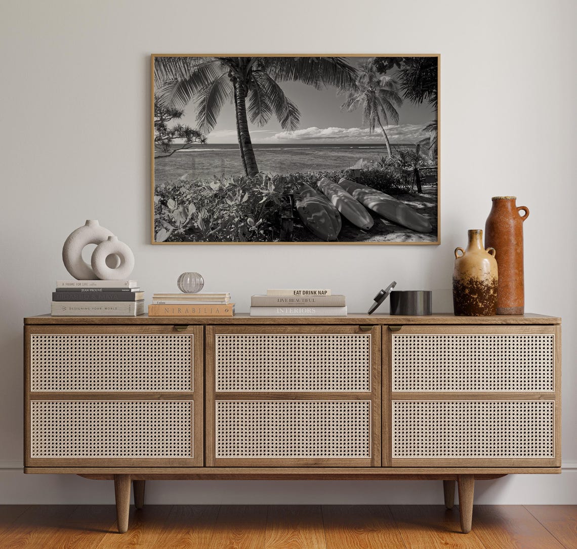 Tonga Tropical Beach Palm Trees Black And White Island Paradise Poster - Image 4