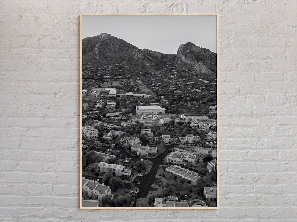 Scottsdale Arizona Desert Aerial Black and White Photo Poster