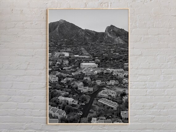 Scottsdale Arizona Desert Aerial Black and White Photo Poster