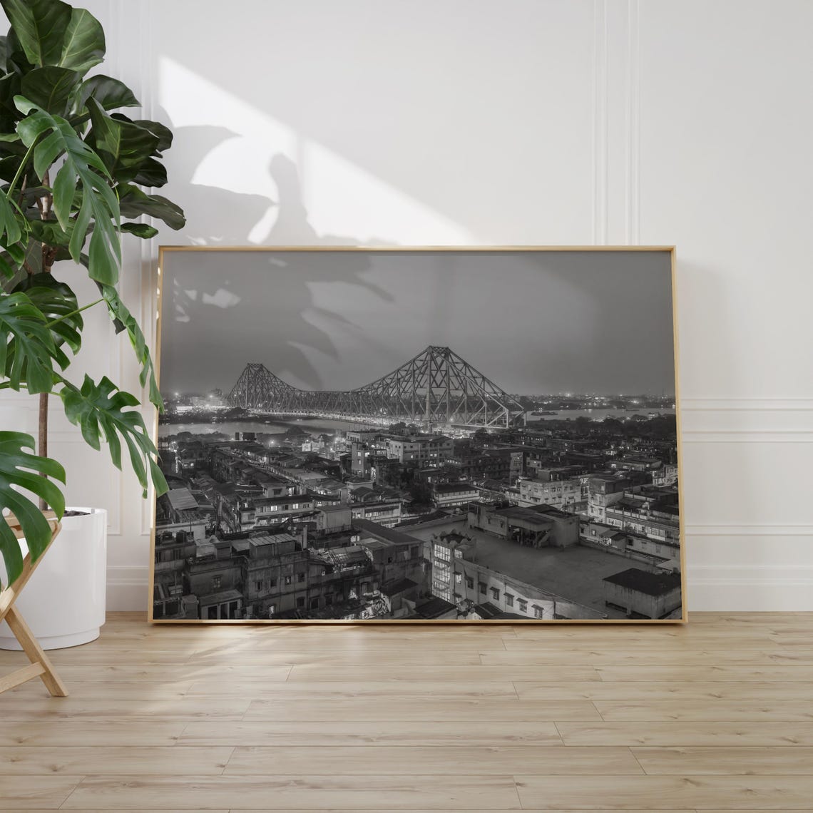 Kolkata Howrah Bridge Iconic Steel Span Dusk Black White Poster - Image 2