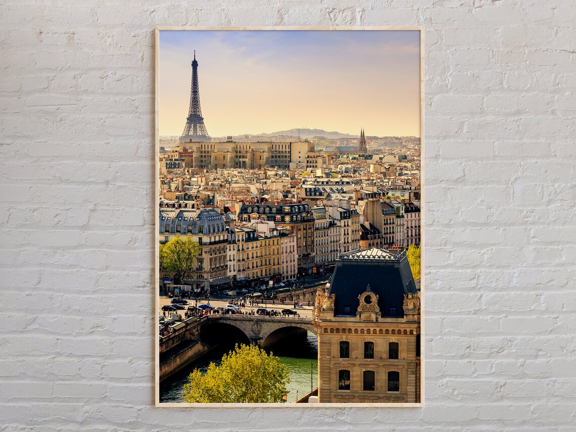 Paris France Eiffel Tower Seine Rooftops Golden City View Poster