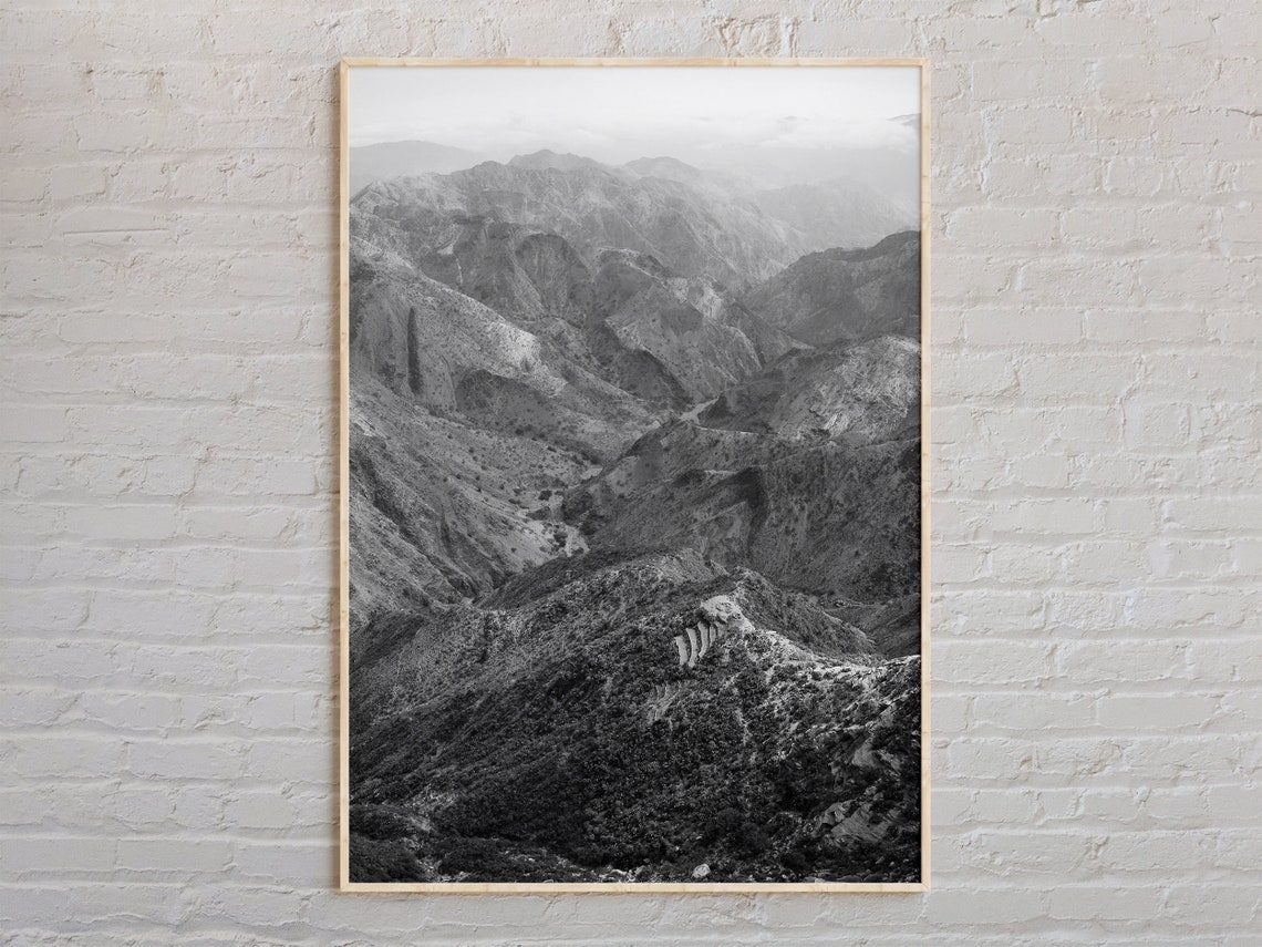 Eritrea Rugged Mountain Peaks Black White Landscape Photo Poster