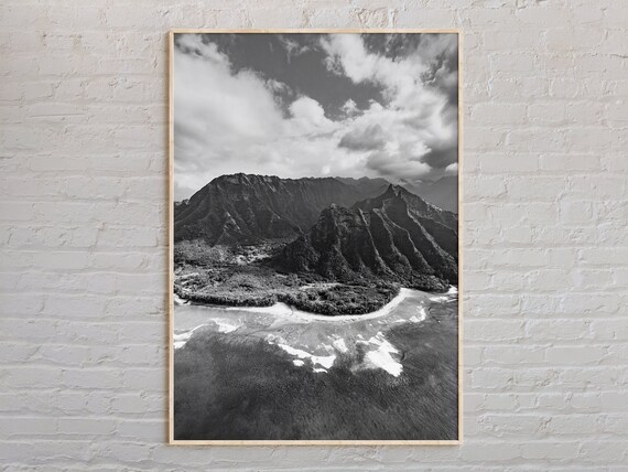 Kauai Hawaii Napali Coast Mountain Poster Black And White Island Photo