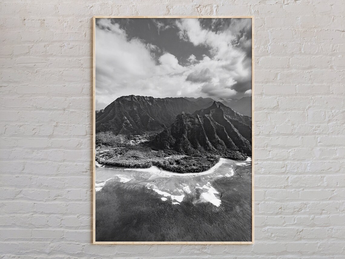 Kauai Hawaii Napali Coast Mountain Poster Black And White Island Photo