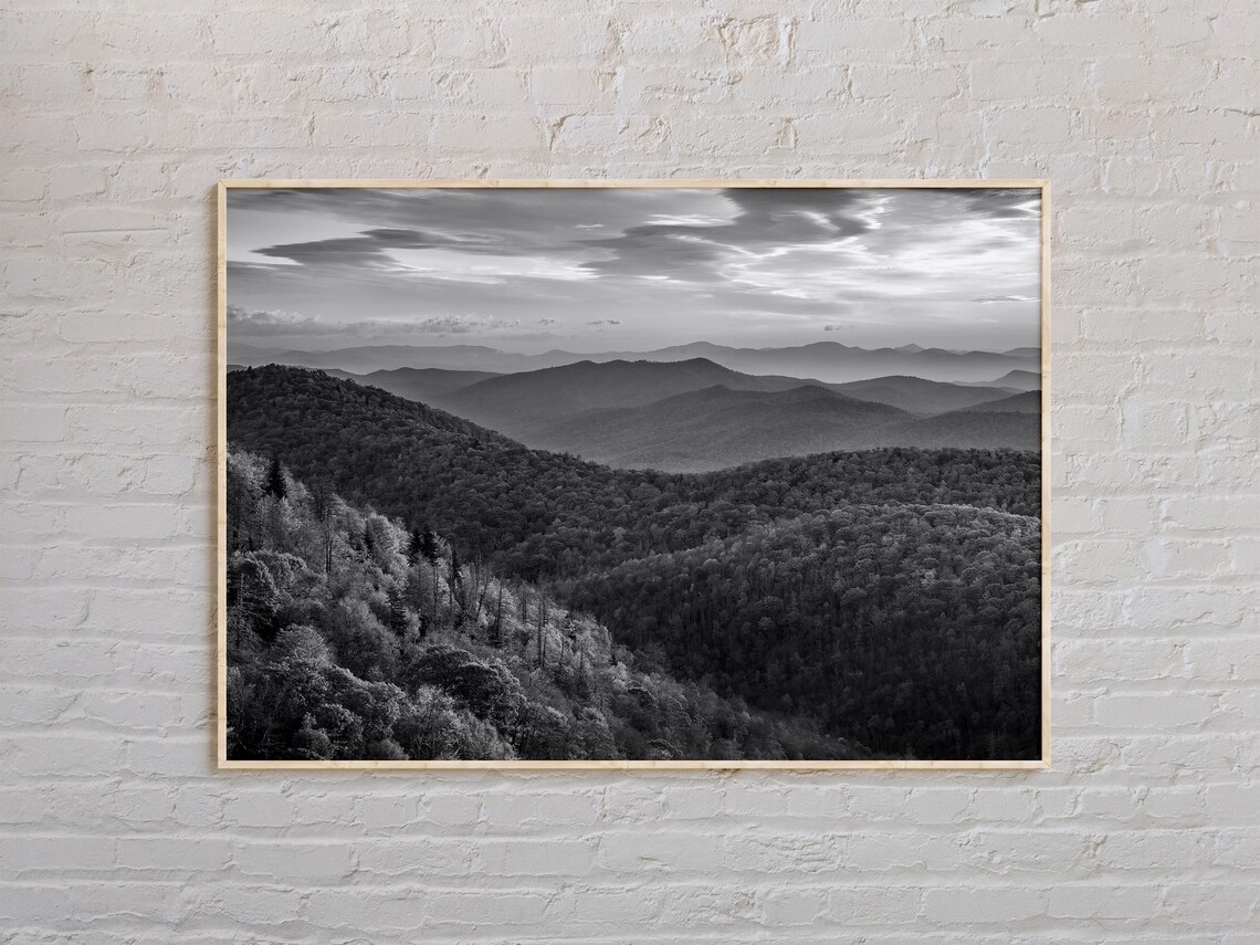 Black And White Blue Ridge Mountains Art Print