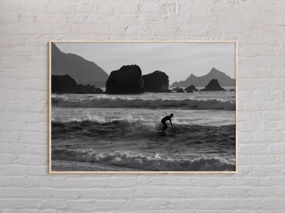 Pacifica California Surfer Wave Black White Surf Landscape Poster - Image 5