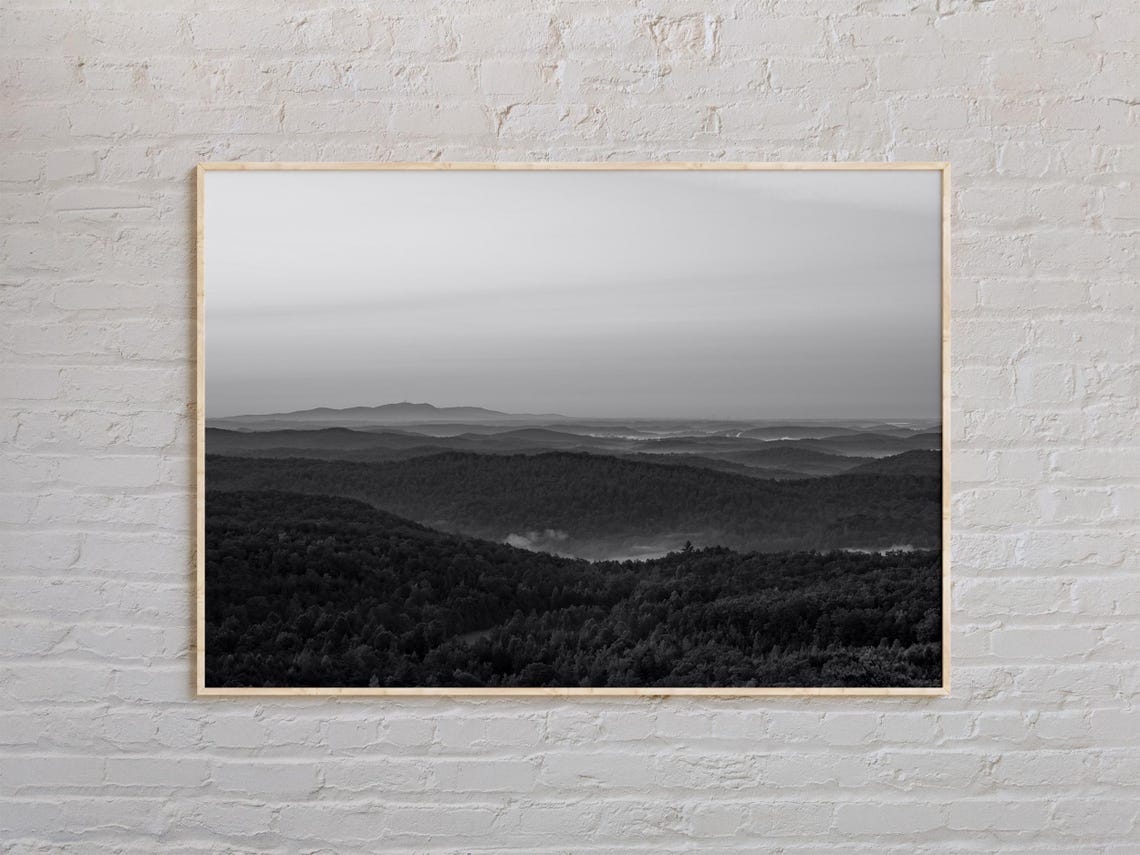 South Carolina Misty Forest Hills Layered Ridges Black White Poster