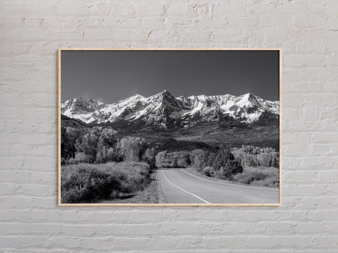 Rocky Mountains Snow Capped Peaks Road Black White Photo Poster