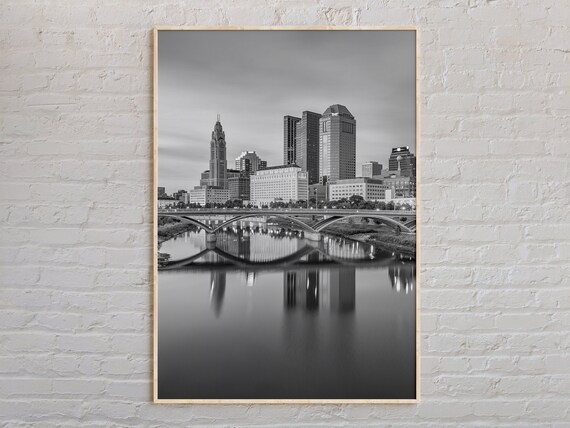 Columbus Ohio Downtown Skyline Black and White Photography Poster