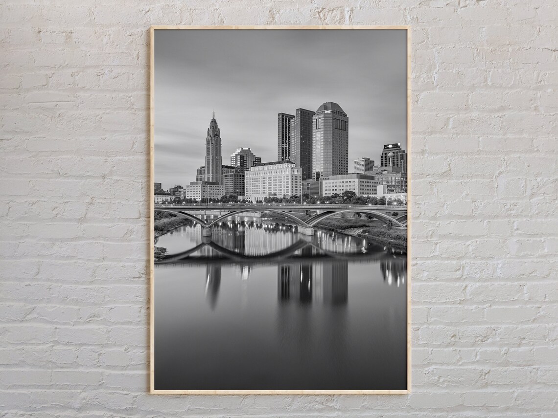 Columbus Ohio Downtown Skyline Black and White Photography Poster
