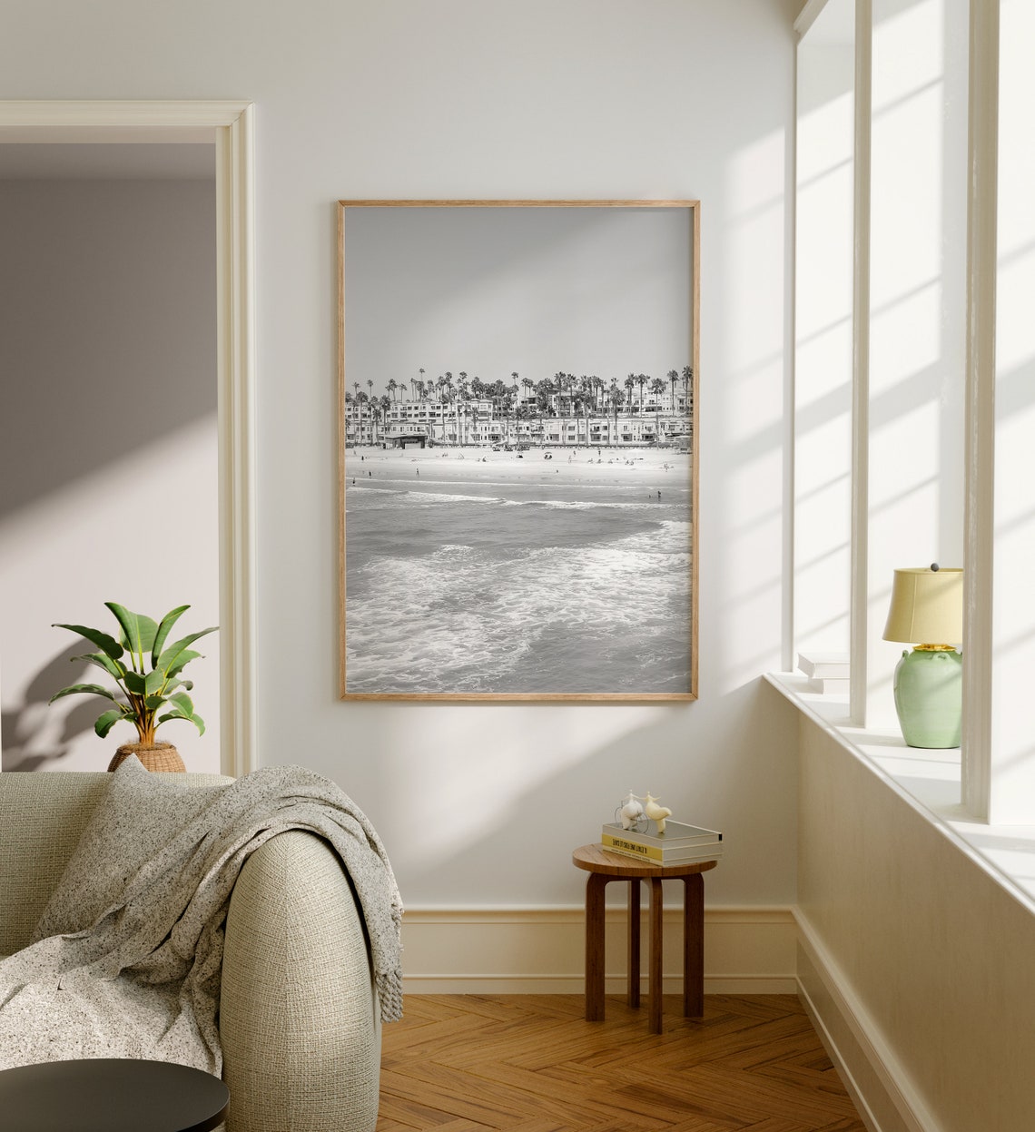 Oceanside California Surf Black and White Palm Beachfront Poster - Image 5