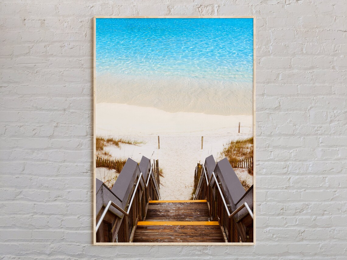 Destin Florida Boardwalk Stairs to Turquoise Beach Travel Photography Poster