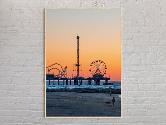 Galveston Pleasure Pier Sunset Silhouette Texas Beach Poster
