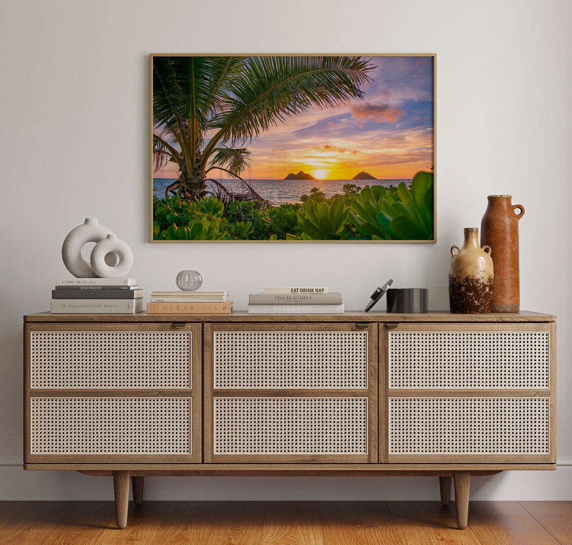 Oahu Hawaii Lanikai Sunrise Palm Tree Mokulua Islands View Poster - Image 4