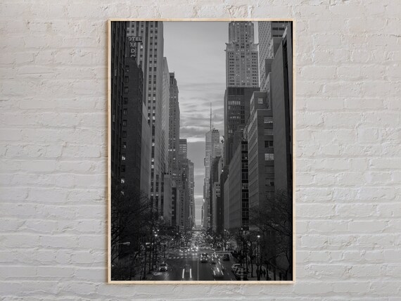 New York City Street Canyon Black And White Manhattan Photo Poster