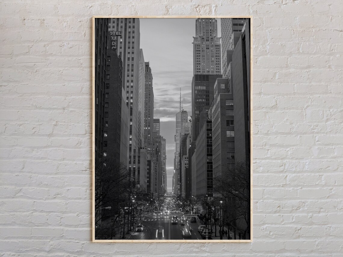 New York City Street Canyon Black And White Manhattan Photo Poster
