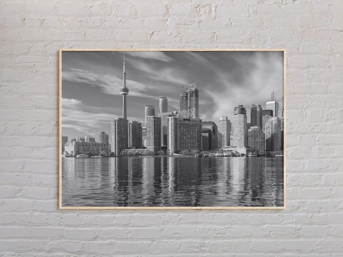 Black And White Toronto Skyline CN Tower Waterfront Photo Poster