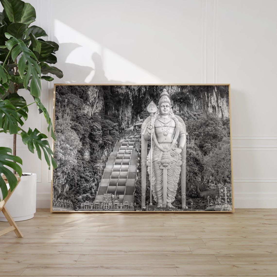 Batu Caves Malaysia Murugan Statue Black and White Staircase Poster - Image 2