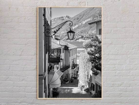 Lake Como Black And White Travel Poster Print