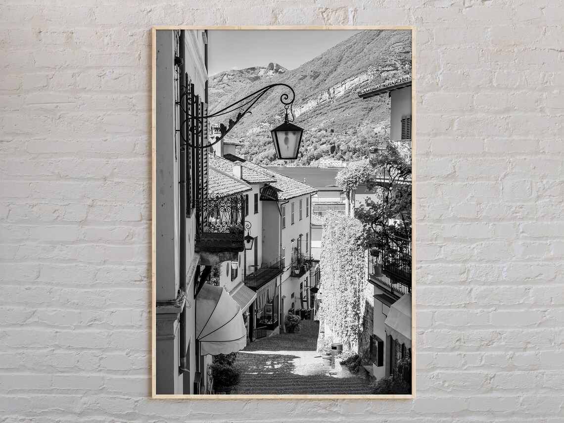 Lake Como Black And White Travel Poster Print