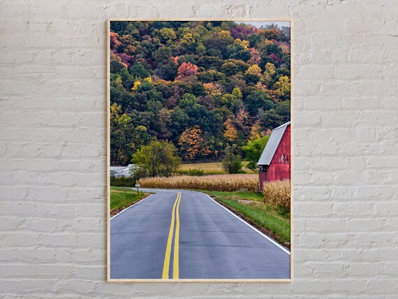 Ohio Autumn Country Road Red Barn Fall Foliage Real Photo Wall Art