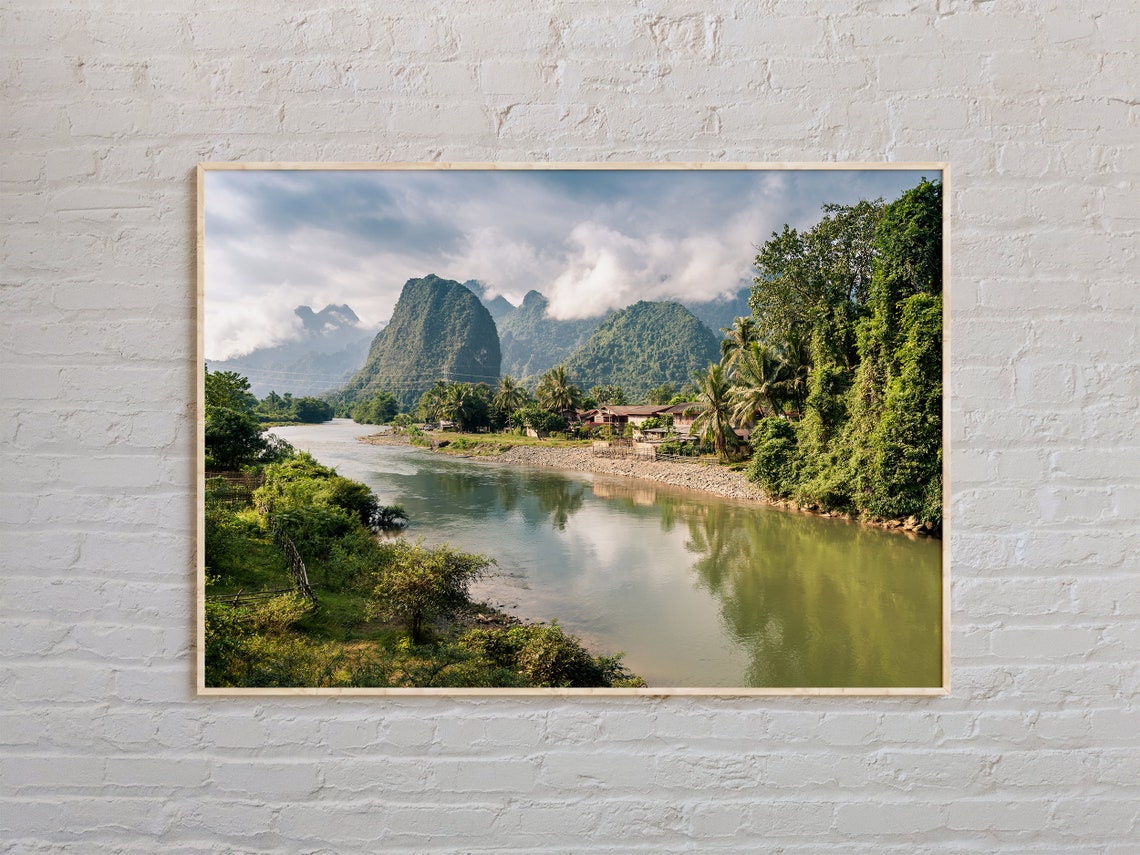 Jungle River and Misty Karst Mountains Tropical Landscape Photo Poster