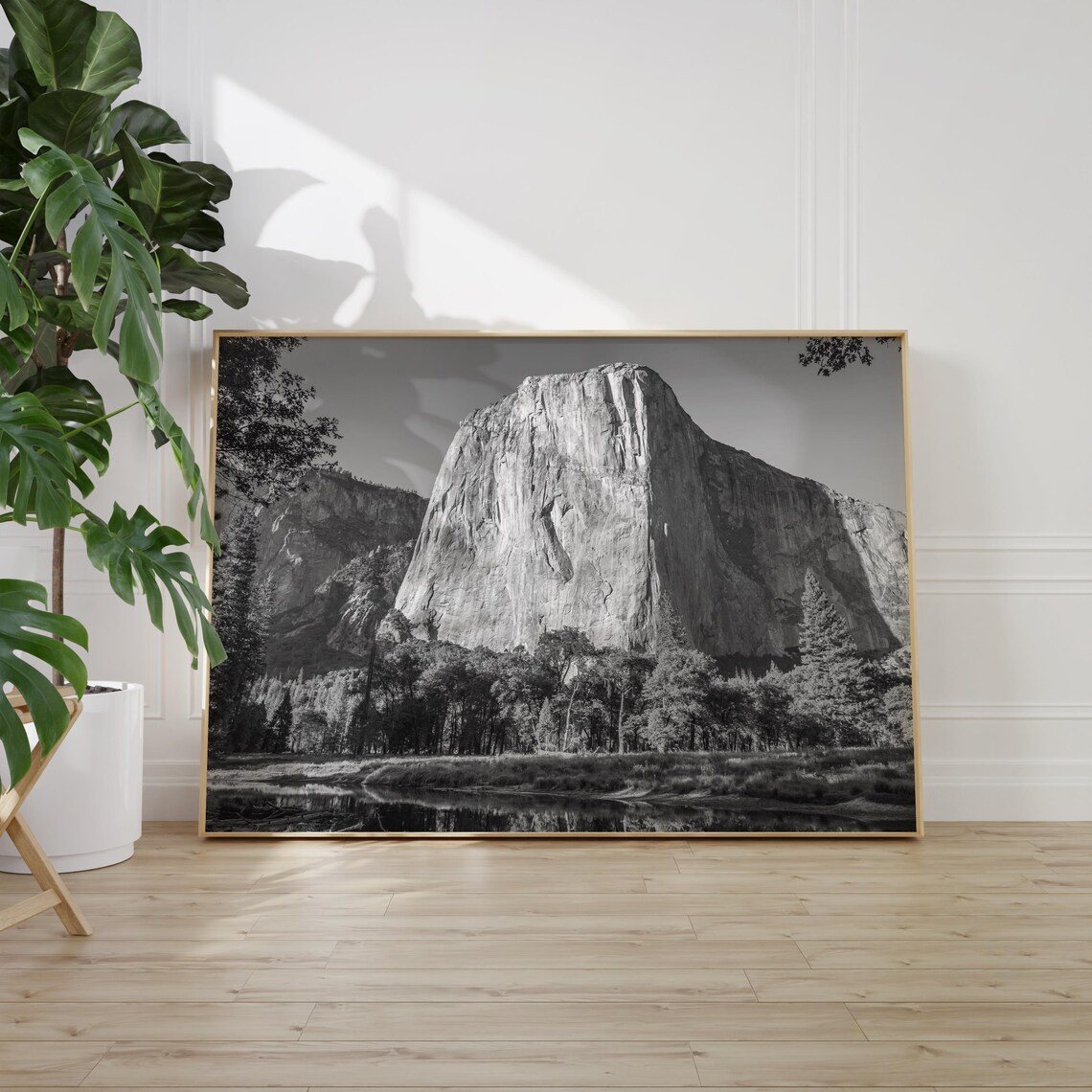 El Capitan Granite Cliff River Reflection Black and White Poster - Image 2
