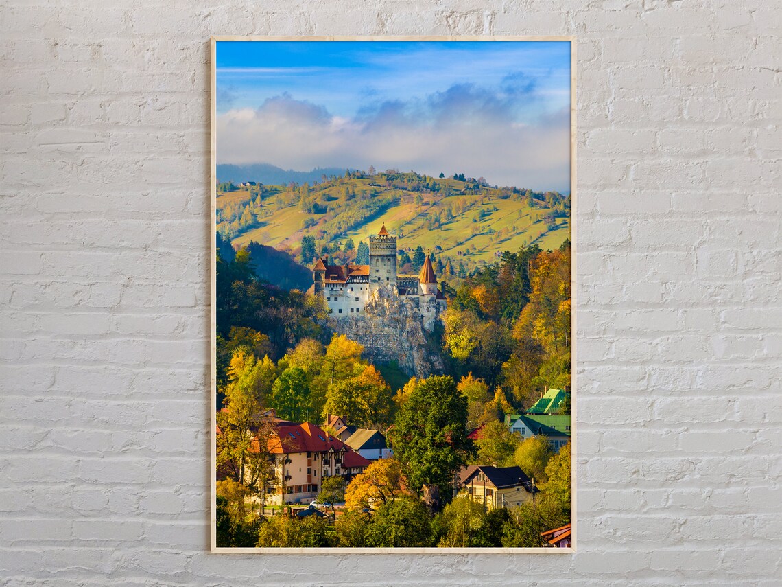 Bran Castle Romania Autumn Transylvania Landscape Real Photo Poster