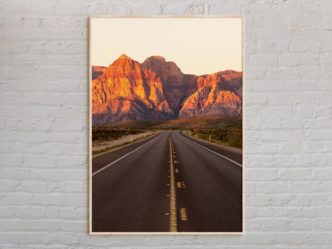 Red Rock Canyon Nevada Desert Highway Sunset Real Photo Art Poster
