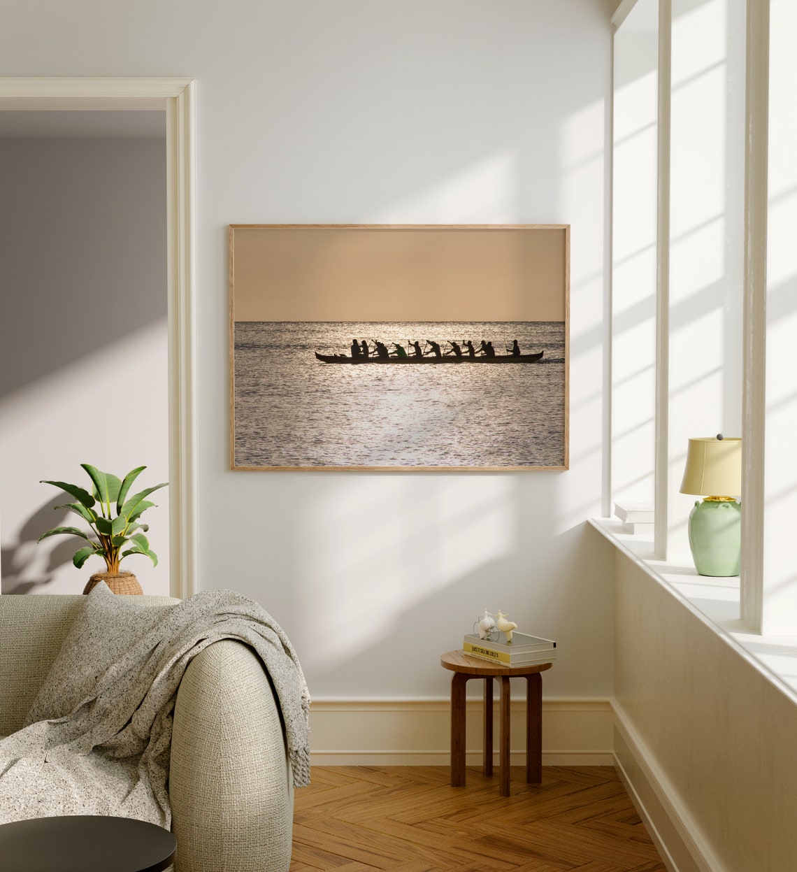Hanalei Hawaii Outrigger Canoe Silhouette Sunset Landscape Poster - Image 5