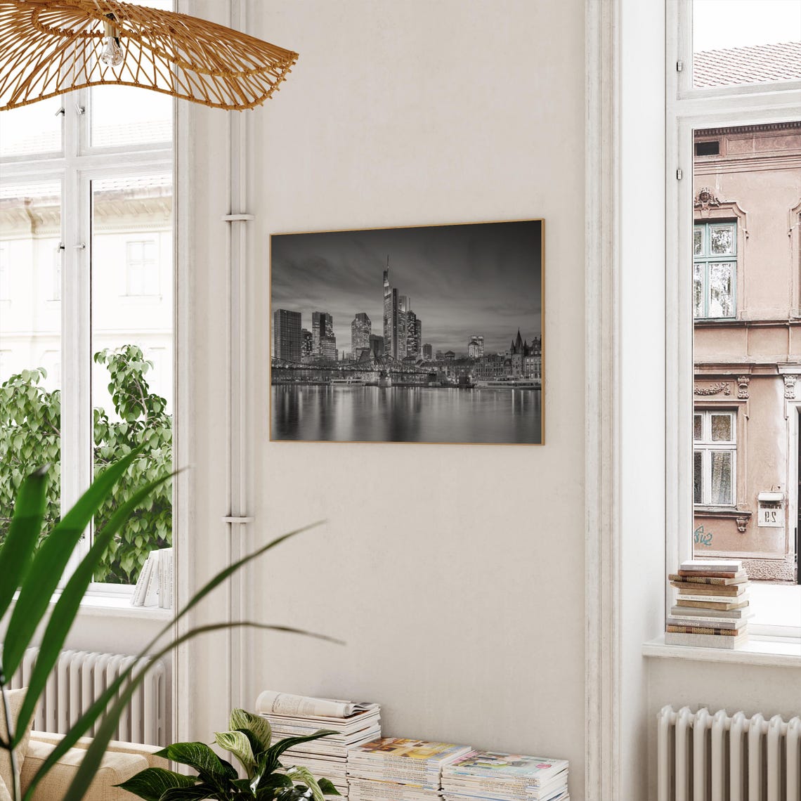 Frankfurt am Main Night Skyline River Black and White City Poster - Image 3