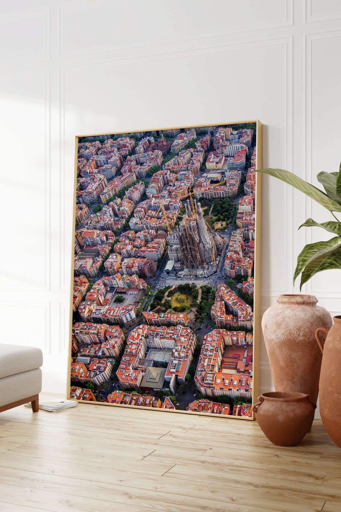 Barcelona Spain Sagrada Familia Aerial over Eixample Grid Poster - Image 2