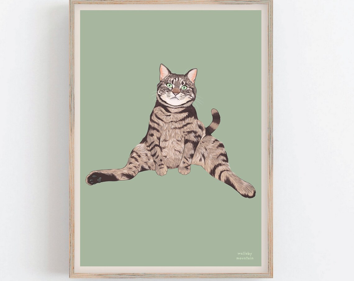 Chill Funny Cat Illustration, Yoga Cat Art Print - Image 2