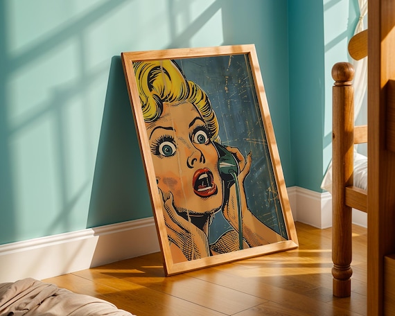 Shocked Blonde Pop Art Woman On Telephone Comic Style Portrait Poster