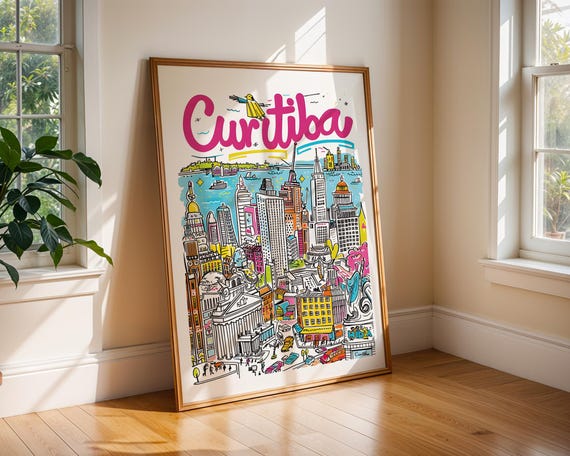 Curitiba Travel Poster Colourful Brazil Wall Art South America Cityscape Wanderlust Bedroom Print Gift For Traveller Home Office