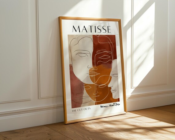 Matisse Style Abstract Face Line Art Terracotta Modern Minimalist Poster
