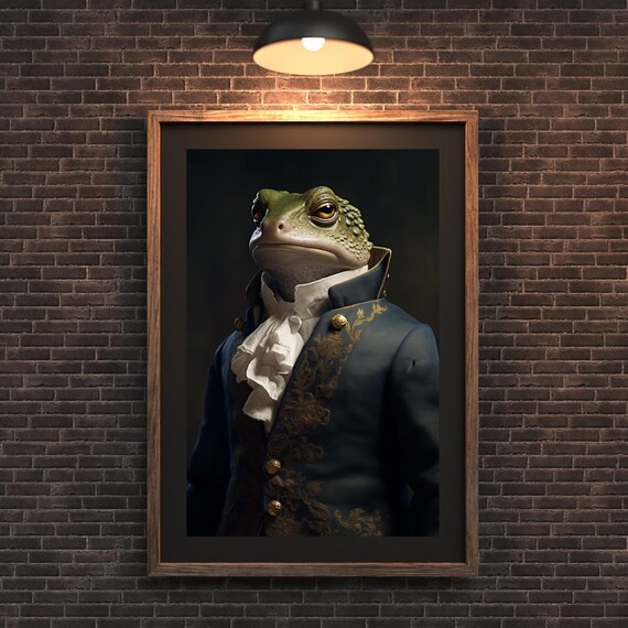 Aristocrat Toad In Blue Gold Brocade Coat Vintage Amphibian Wall Art