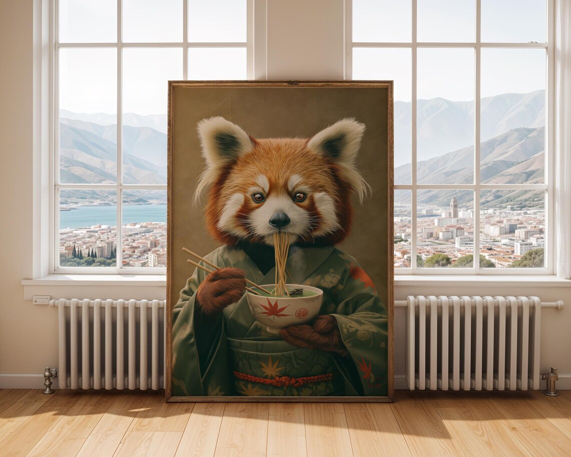 Red Panda Ramen Noodle Bowl Kimono Funny Animal Poster Cute Art