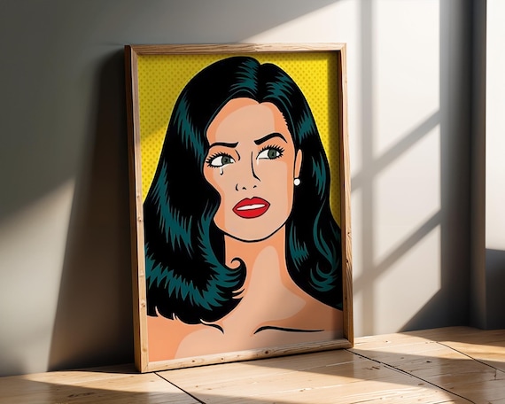 Black Haired Woman Shedding a Tear Retro Comic Pop Art Poster