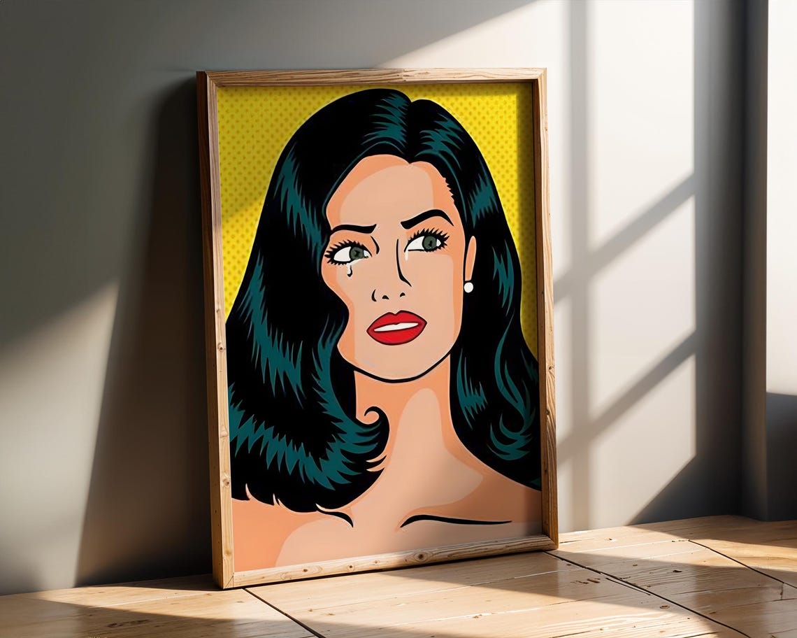Black Haired Woman Shedding a Tear Retro Comic Pop Art Poster