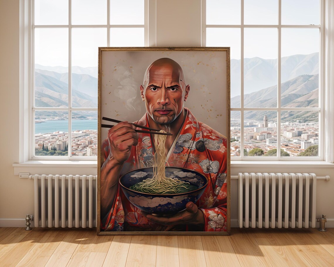 Dwayne The Rock Johnson Ramen Bowl Portrait Kimono Pop Art Poster