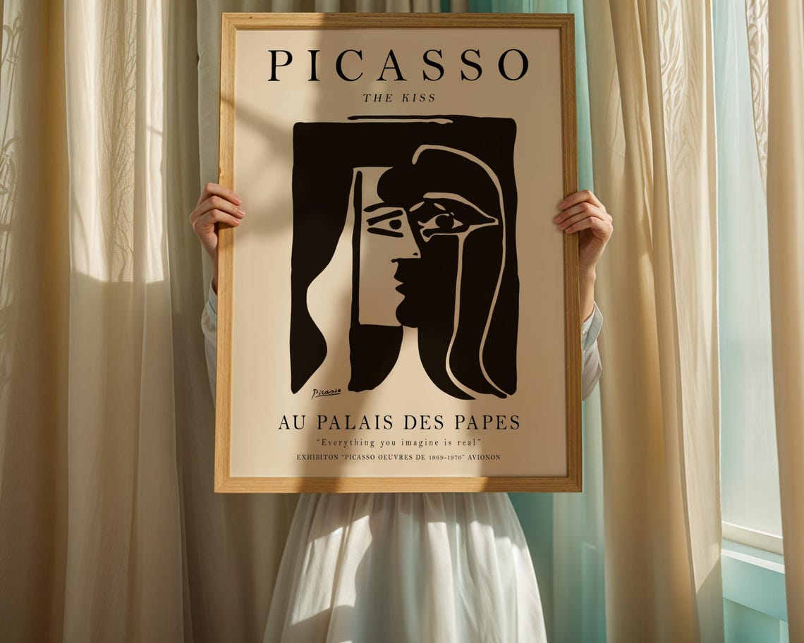 Picasso The Kiss Avignon Exhibition Linocut Style Art Poster